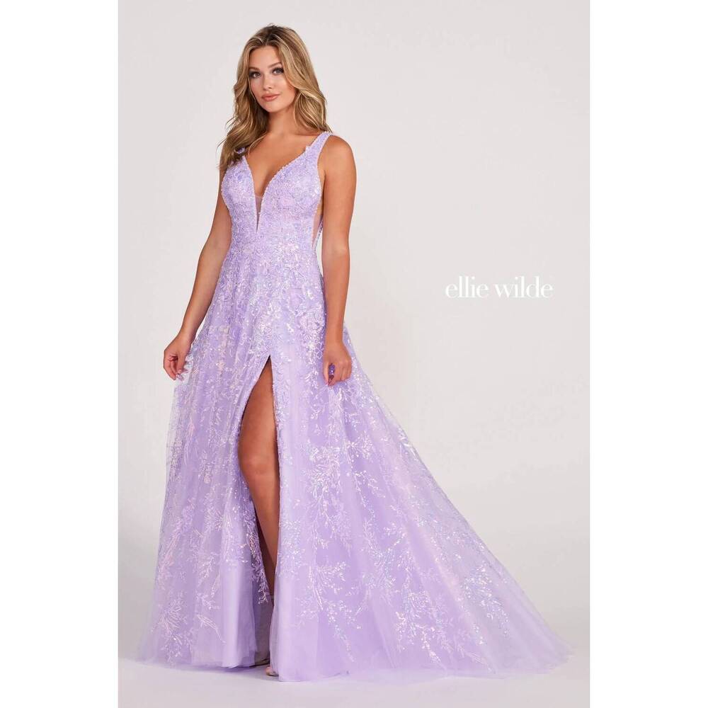 NEW ELLIE WILDE crystal beaded maxi dress in lavender